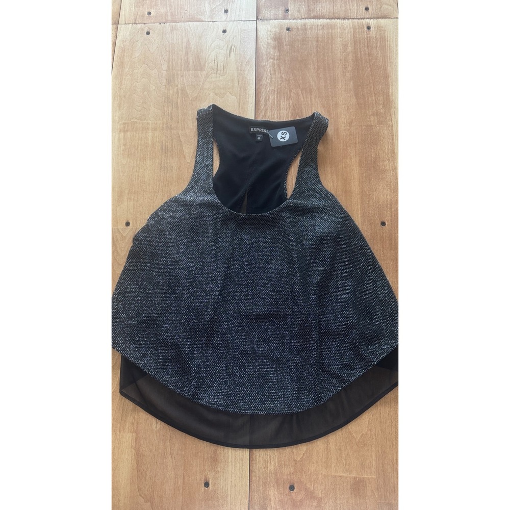 Express Womens‎ XS Metallic Shimmer Racerback Tank Top Black Silver Split Back